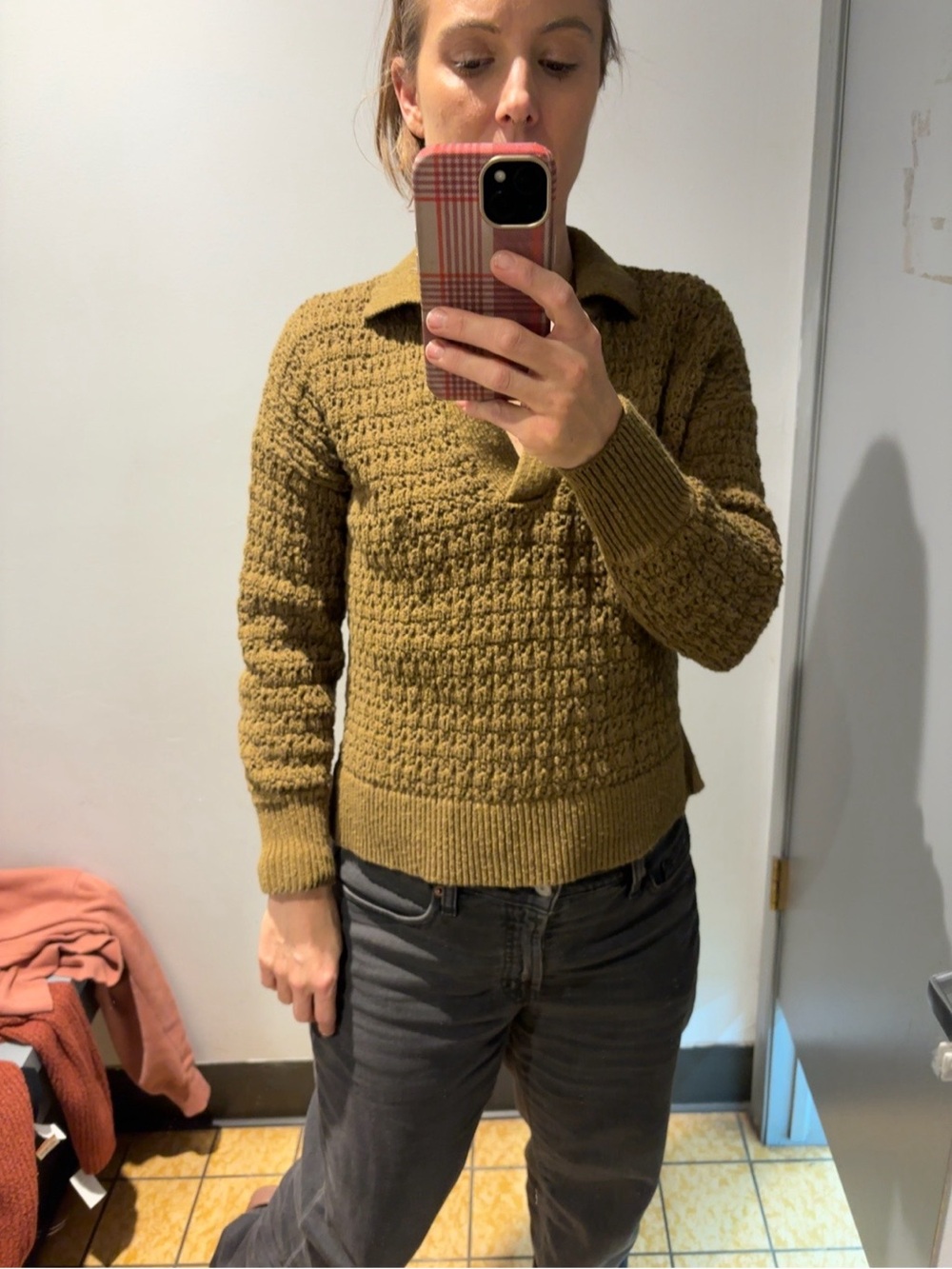 Madewell Women’s Crewneck Textured Sweater in Olive Brown